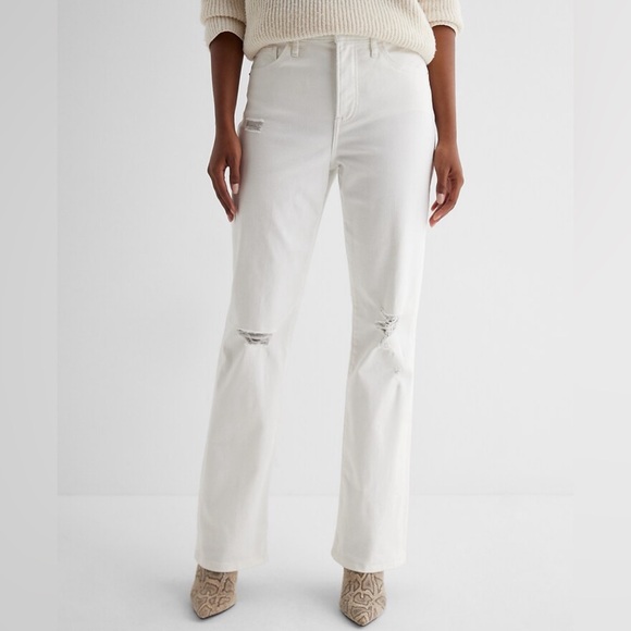 Express White High Waisted White Ripped '90s Bootcut Jeans Size 12 - Picture 6 of 7